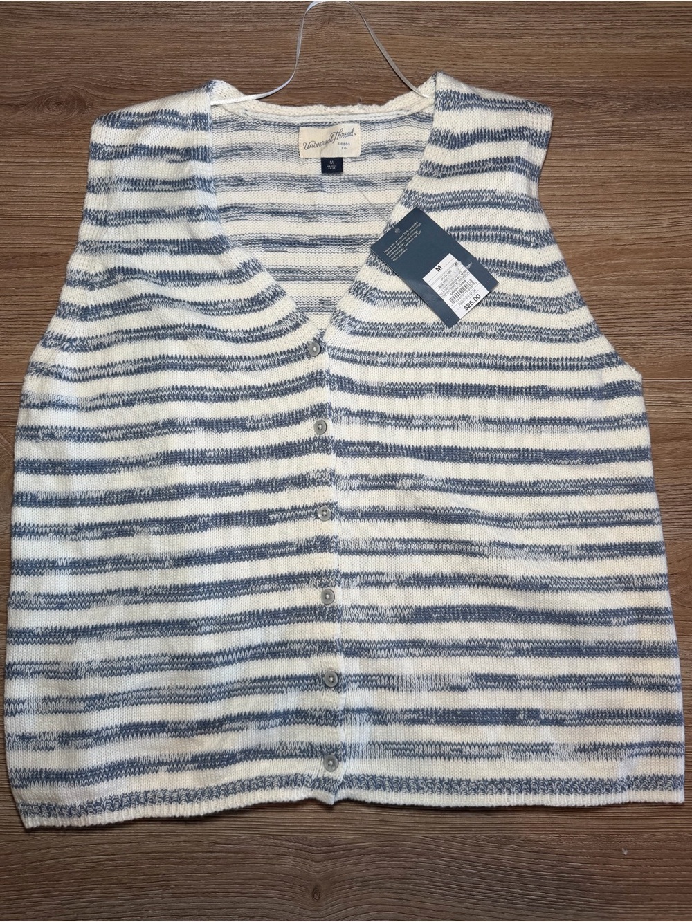 Universal Thread Striped Button-Front Knit Vest - White & Blue